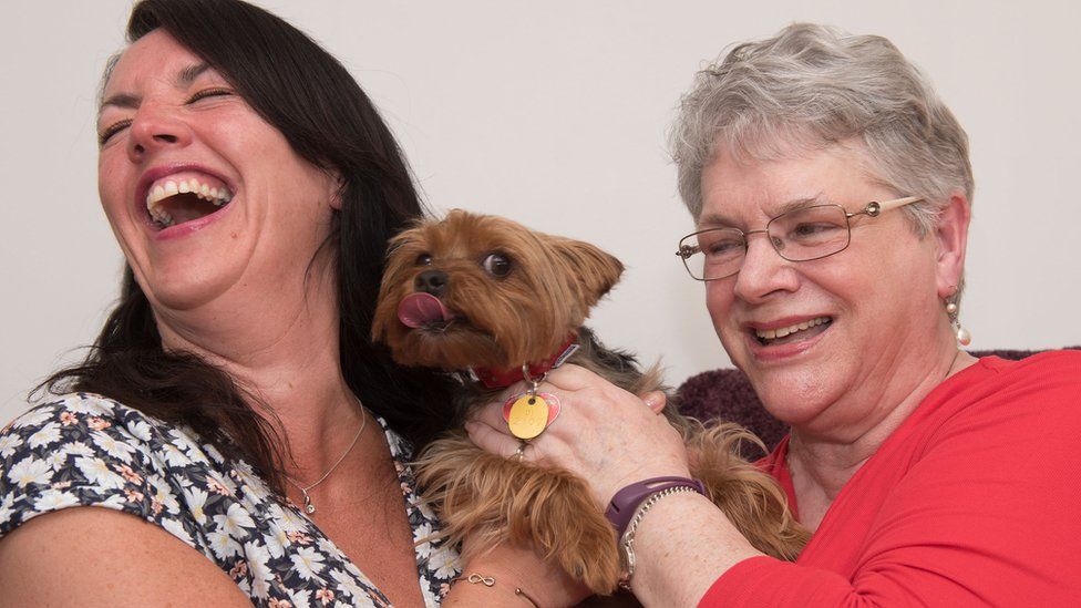 Ena Kerr with her dog Daisy and daughter Lynda Meenan