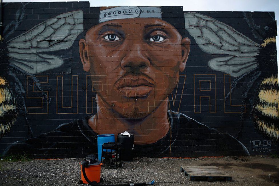 A mural of Freddie Gray in Baltimore, 10 August