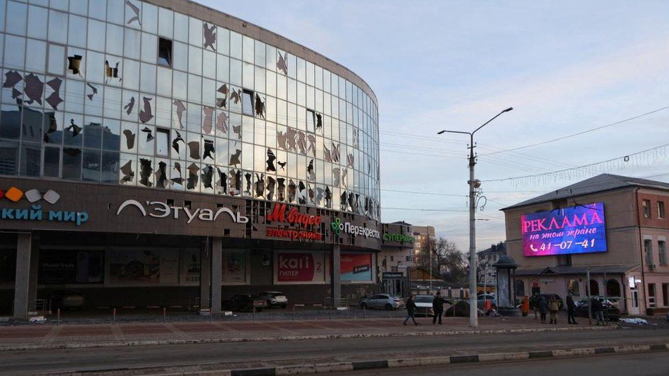 Damage to a shopping centre in Belgorod, Russia, seen on Saturday 30 December