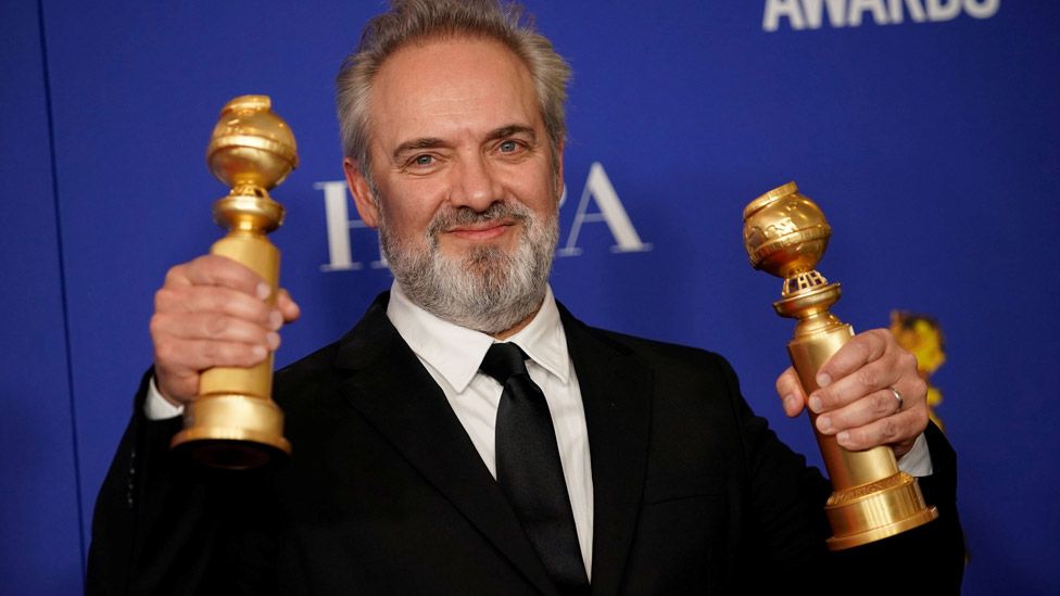Sir Sam Mendes with his Golden Globes