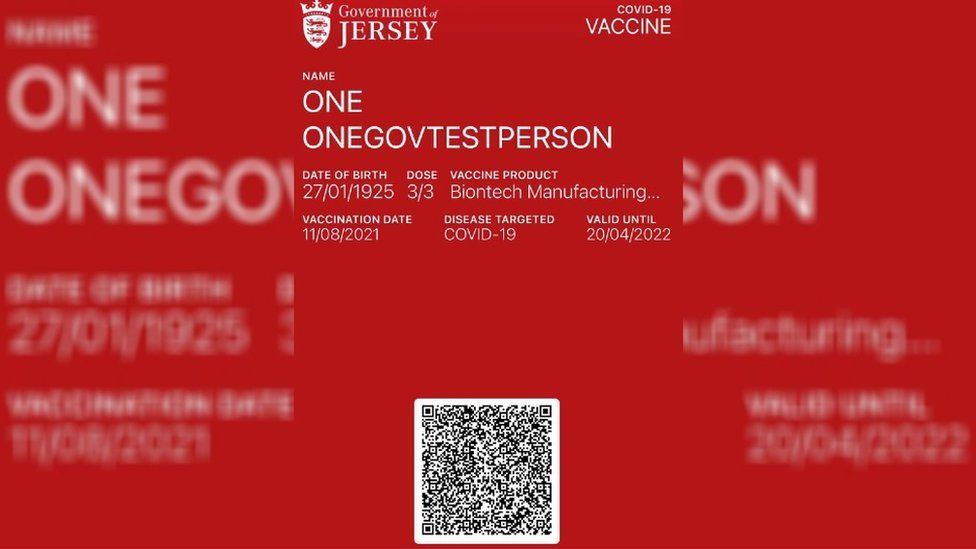 Пример цифрового сертификата вакцины Джерси