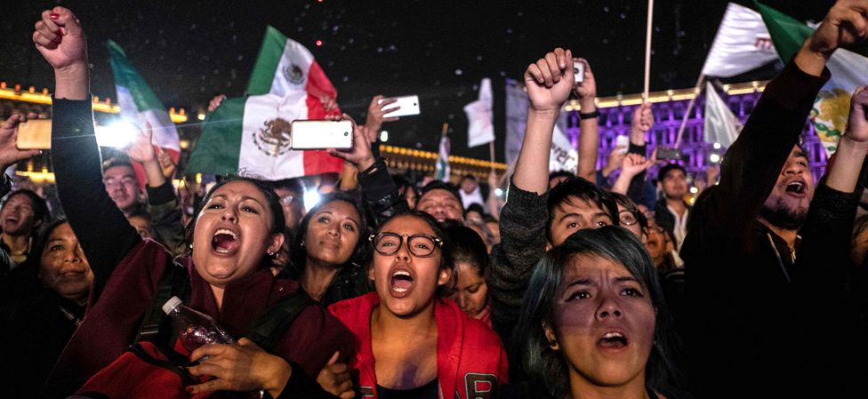 Women cheering after Mexico election results