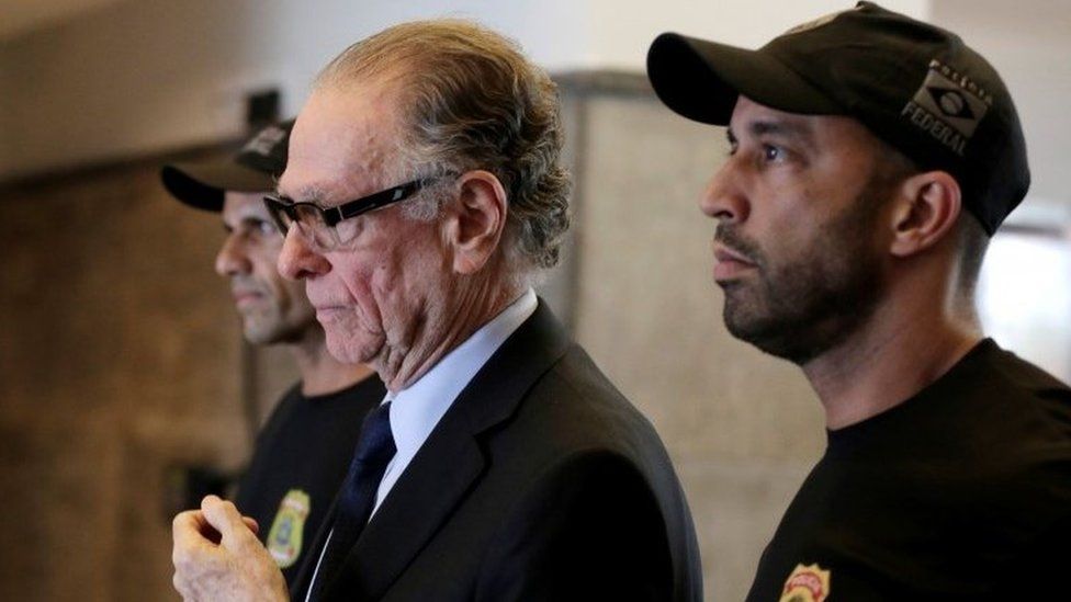 Brazilian Olympic Committee (COB) President Carlos Arthur Nuzman leaves the Federal Police headquarters heading to jail, in Rio de Janeiro, Brazil, October 5, 2017