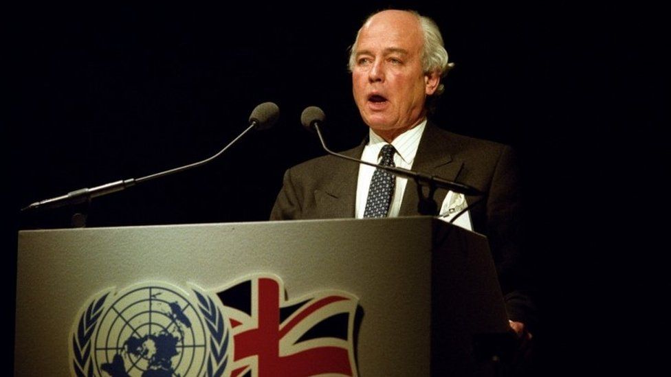 David Waddington speaking in 1990