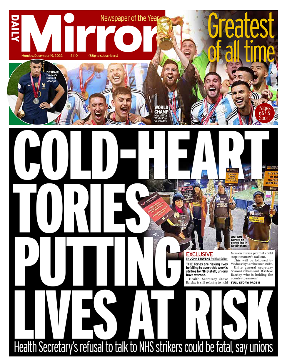 Daily Mirror Front Page 18/12