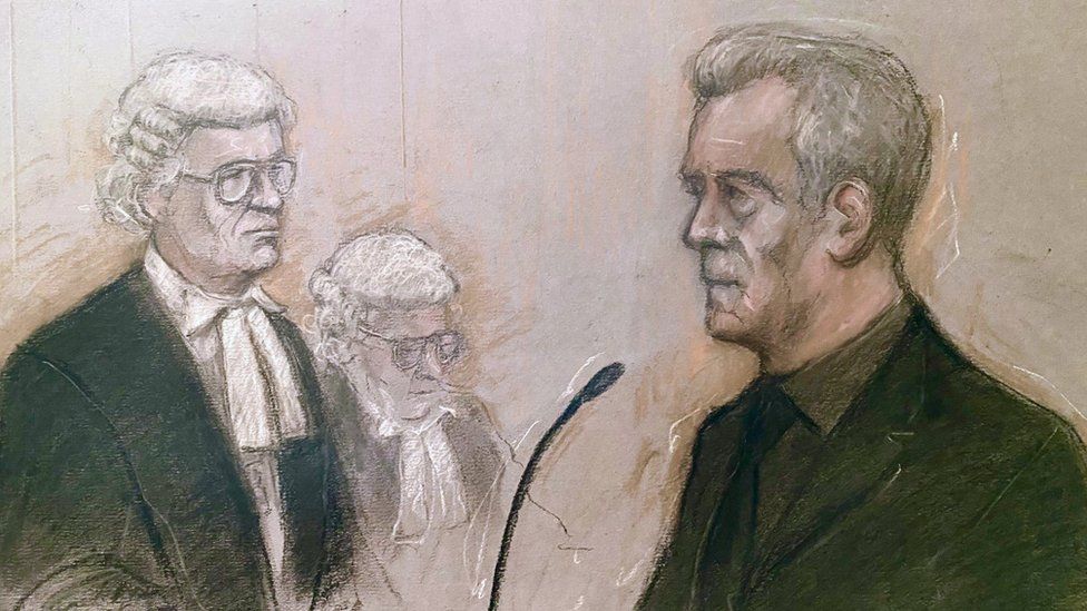 Artist's impression of Stephen Tompkinson in court