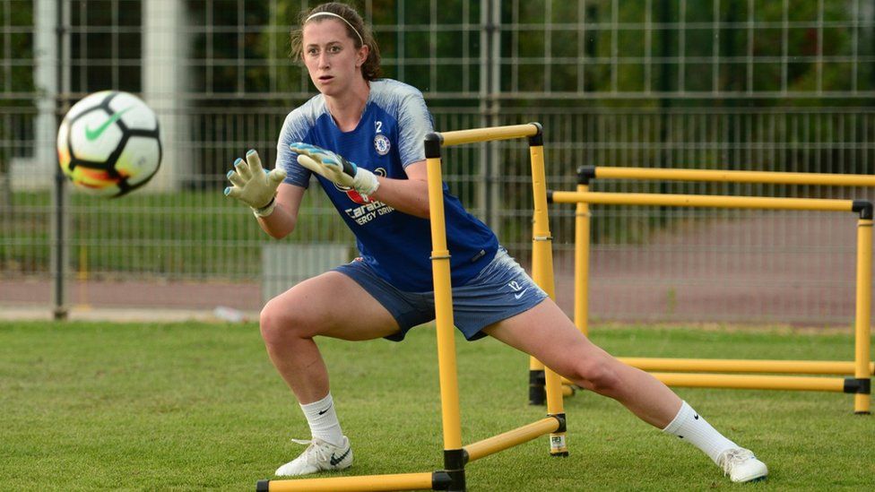 Lizzie Durack training with Chelsea in France in 2018