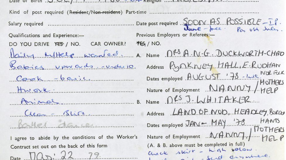 Princess Diana's work contract