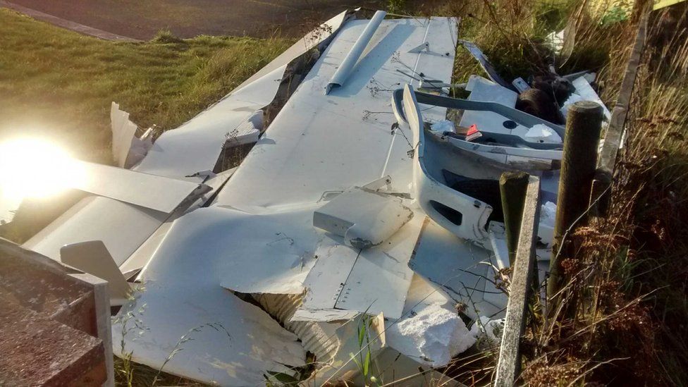 Debris from the plane crash near Sandtoft Aero Club