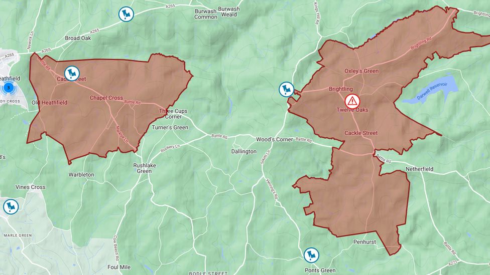 Map of affected area from South East Water website