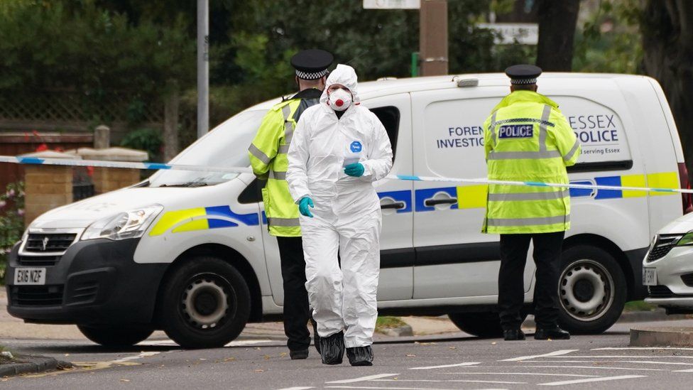 Forensic officers at the scene near Belfairs Methodist Church