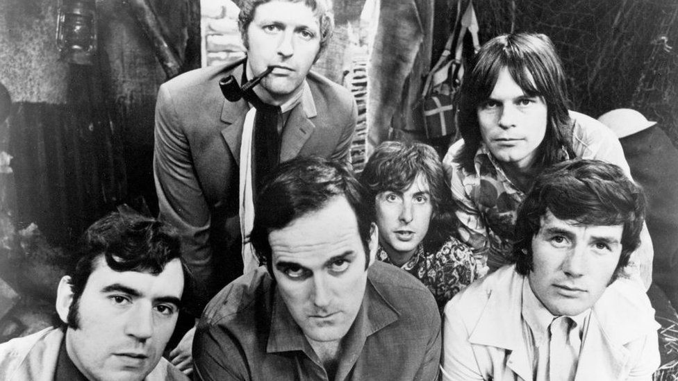 The six members of the Monty Python team, 1969. Left to right: Terry Jones, Graham Chapman (1941 - 1989), John Cleese, Eric Idle, Terry Gilliam and Michael Palin
