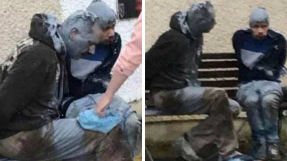 Pictures shared on social media appear to show James White and Alexis Guesto tied up and covered in paint