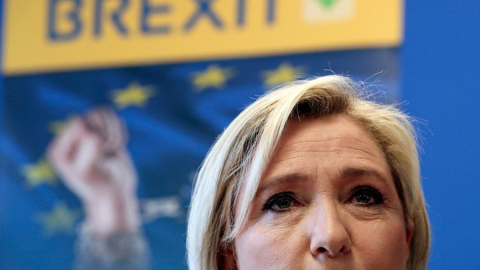 French far-right leader Marine Le Pen speaks during a press conference at the National Front party headquarters in Nanterre, outside Paris on 24 June