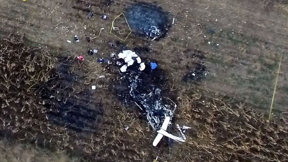Aerial view of the scene of the crash in Puebla state, Mexico. Photo: 24 December 2018