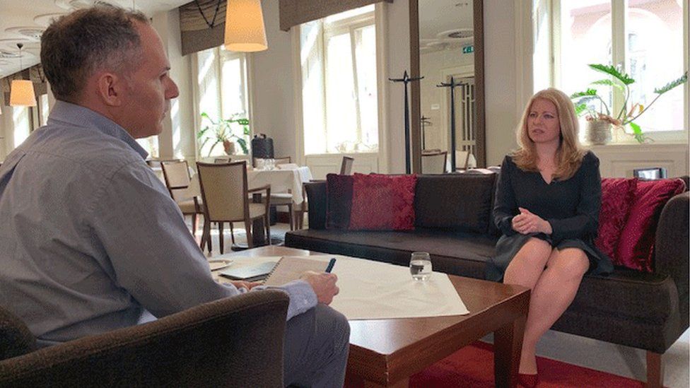 Rob Cameron interviewing Zuzana Caputova in Bratislava