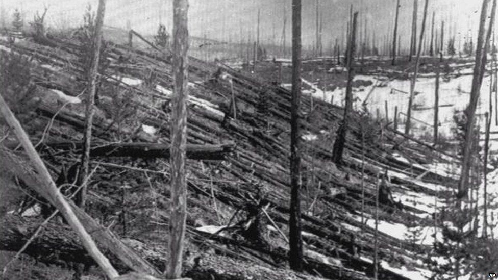 Fallen trees in Siberia after an asteroid strike