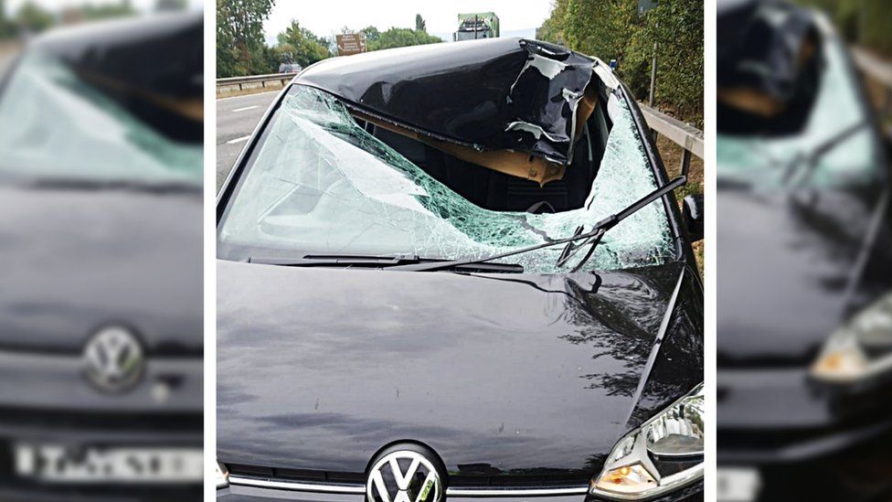 Damaged VW car on M5 motorway