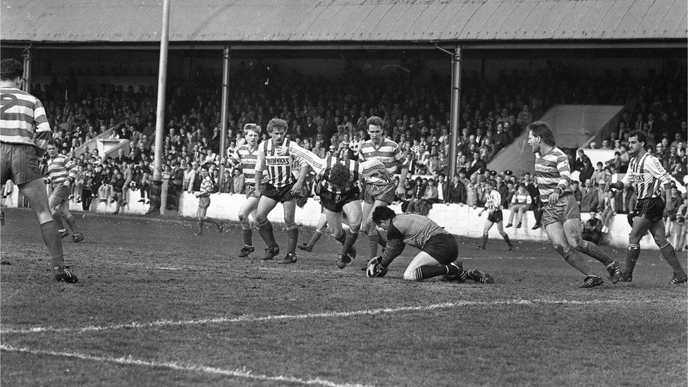 Derry City playing against Home Farm in 1988