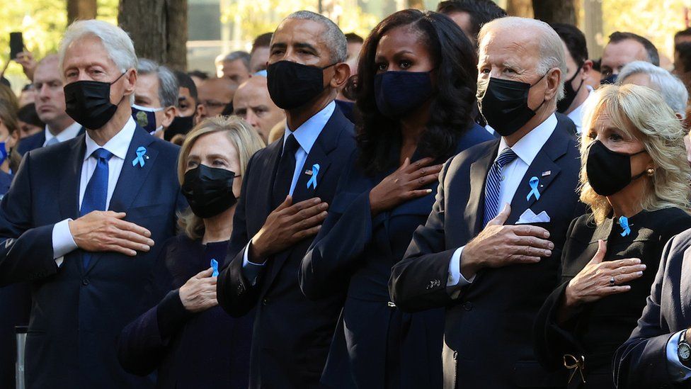 Former President Bill Clinton, former First Lady Hillary Clinton, former President Barack Obama, former First Lady Michelle Obama, President Joe Bien, First Lady Jill Biden at the 9/11 commemoration in New York on 11 September 2021