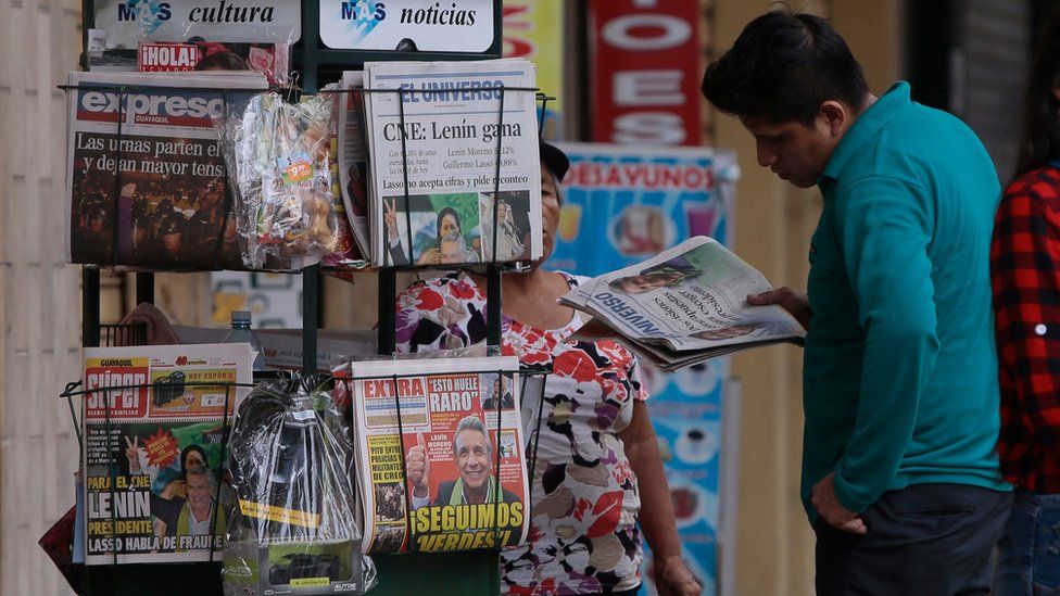 Newspapers in Ecuador on the day after the election