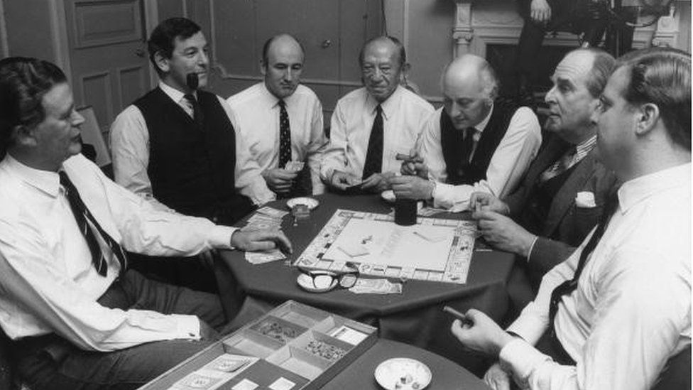 Jim Slater playing Monopoly with 1970s businessmen