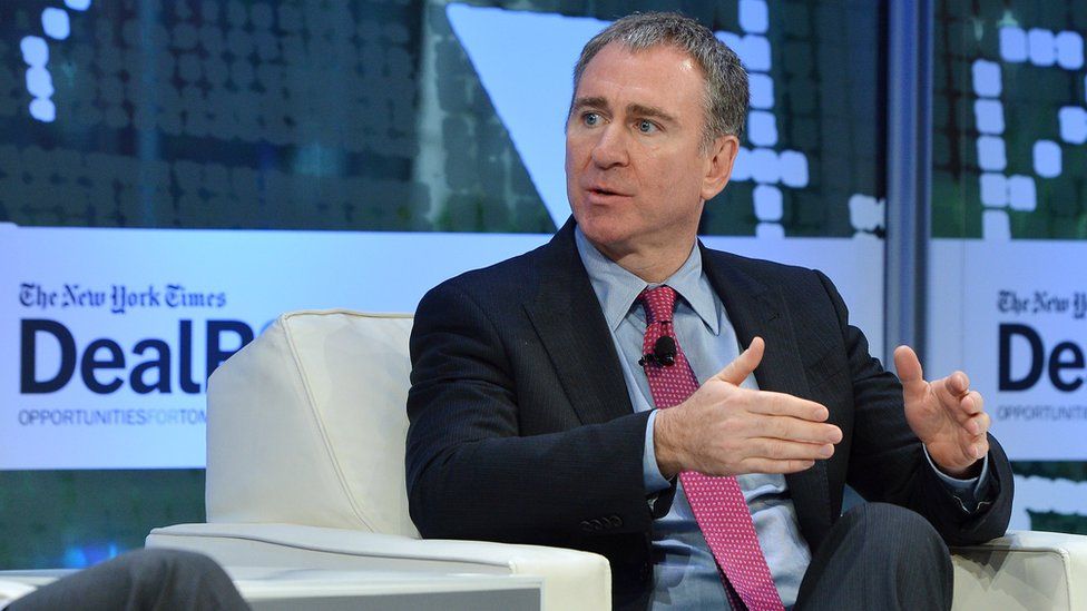 Kenneth C Griffin speaking at a New York Times event