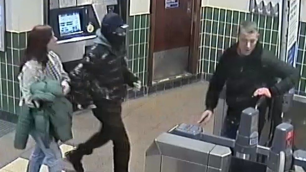 CCTV image of two men and a woman police would like to speak to in connection with the attack