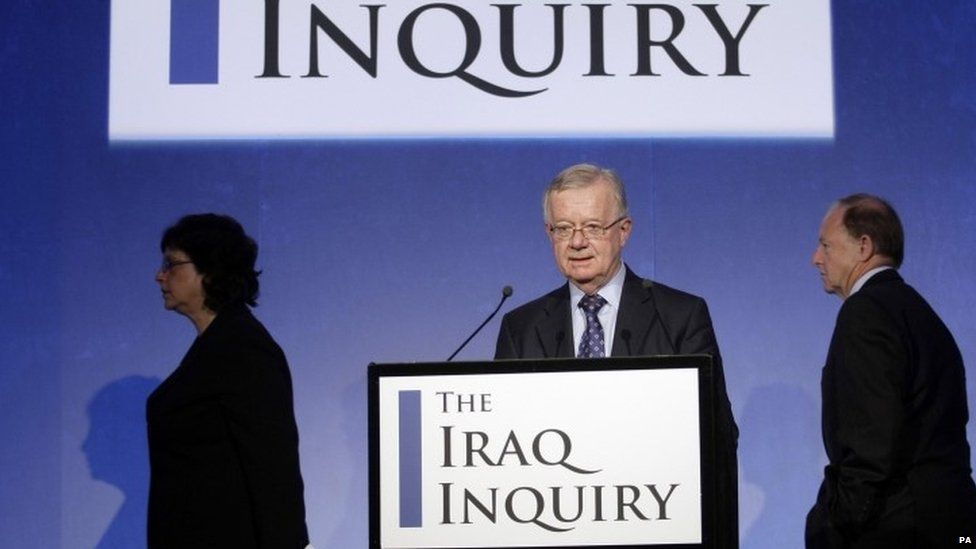 Sir John Chilcot, Baroness Prashar and Sir Roderic Lyne at the launch of the Iraq Inquiry in 20003