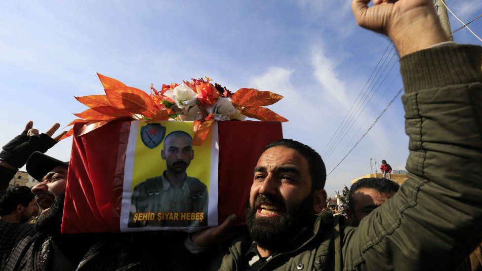 Funeral for YPG militia fighter in the northern Syrian city of Afrin on February 3, 2018
