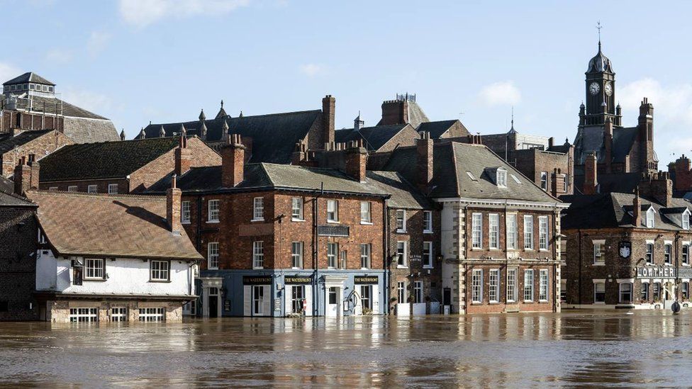 Flooding in York after the River Ouse overtopped its banks in February