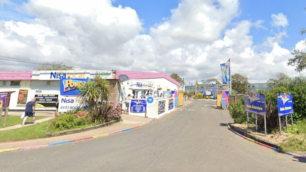 View of entrance of Pontins holiday park in Camber Sands, East Sussex