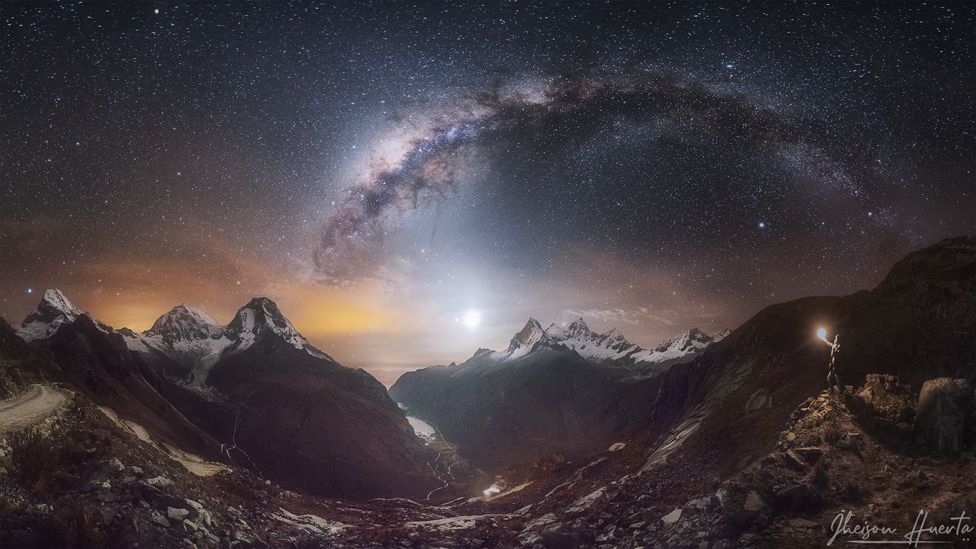 Los nevados de Huascarán y Huandoy en la quebrada Llanganuco, en la Cordillera Blanca de Perú.