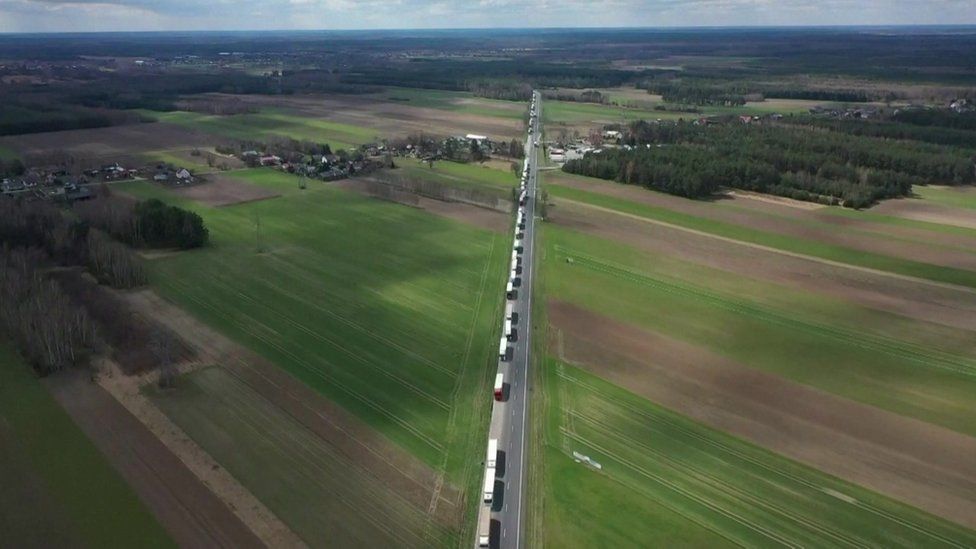 Queue of trucks on the Poland-Belarus border
