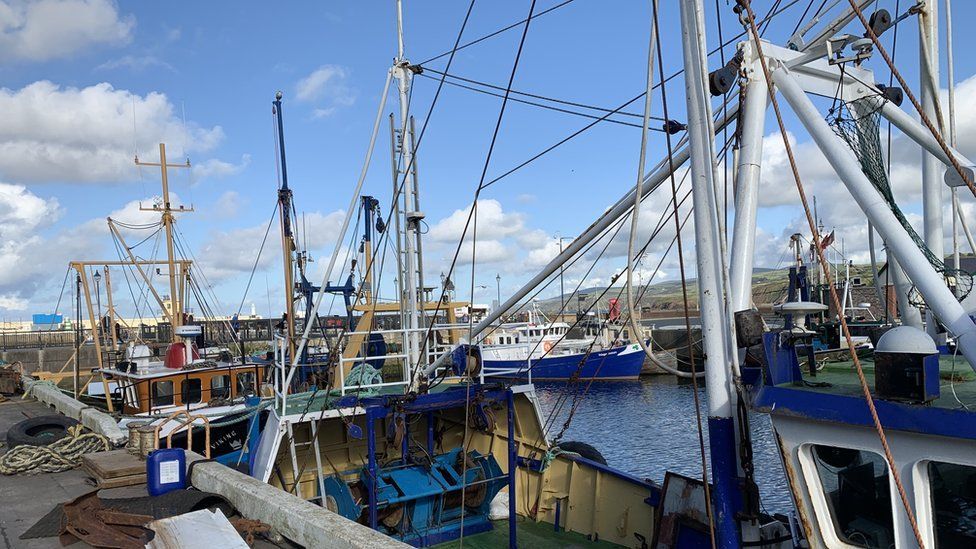 Fishing boats moored in Peel harbour