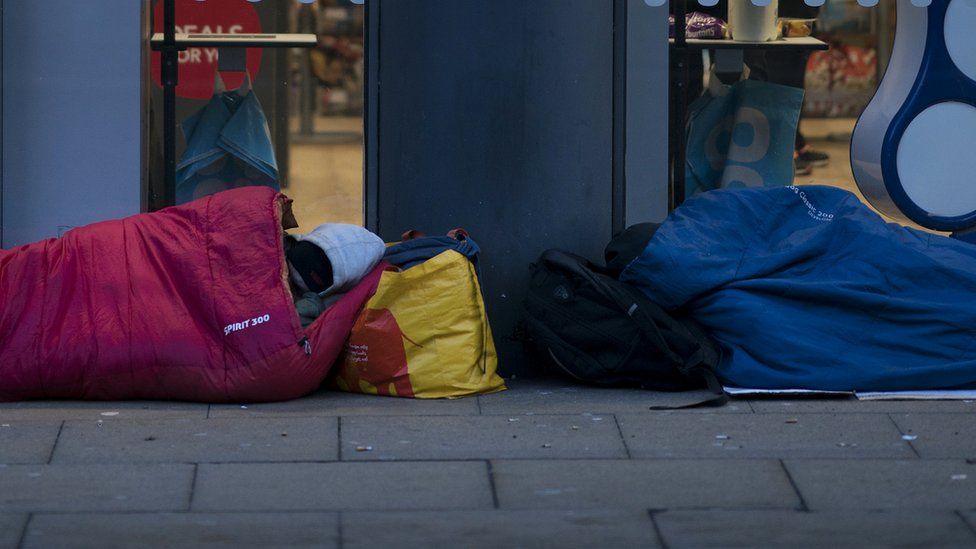 Two rough sleepers on a Manchester street