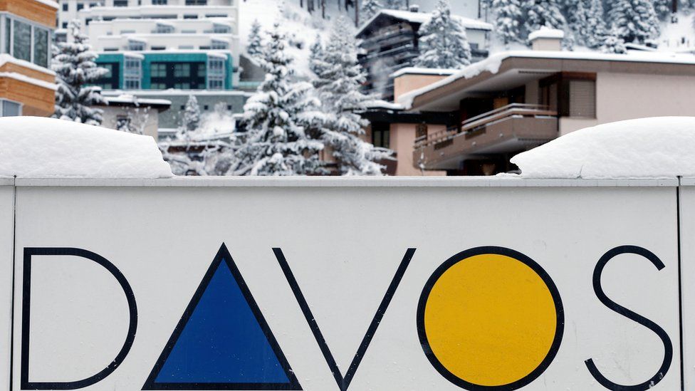 A Davos logo is seen before the annual meeting of the World Economic Forum
