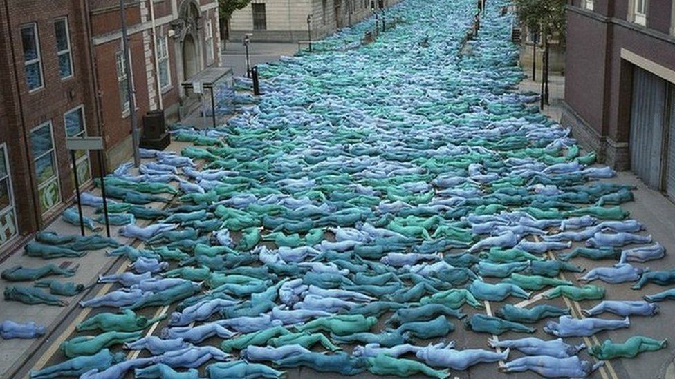 Spencer Tunick's Sea of Hull installation in the streets of Hull
