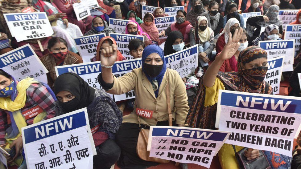 Women from Shaheen Bagh gather at the Jantar Mantar on the second anniversary of Shaheen Bagh protest, the infamous protests against the Citizenship Amendment Act (CAA) on 16 December 2021
