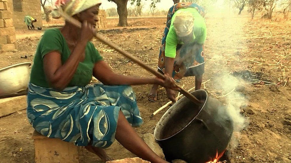 Heating the shea nuts in Anateem, Ghana