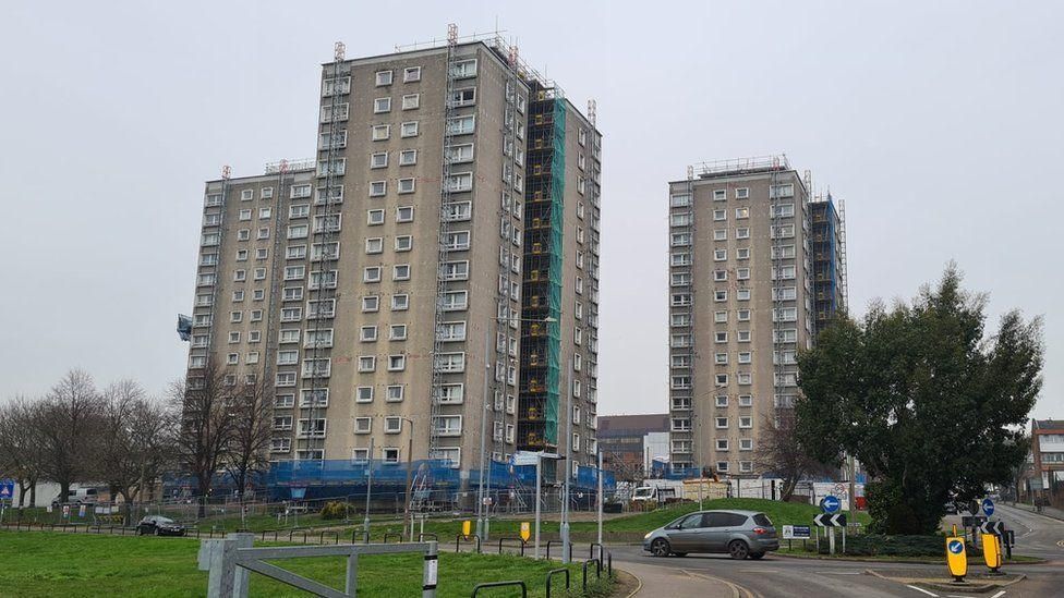Three of the towers visible on the Seabrooke Rise estate in Grays