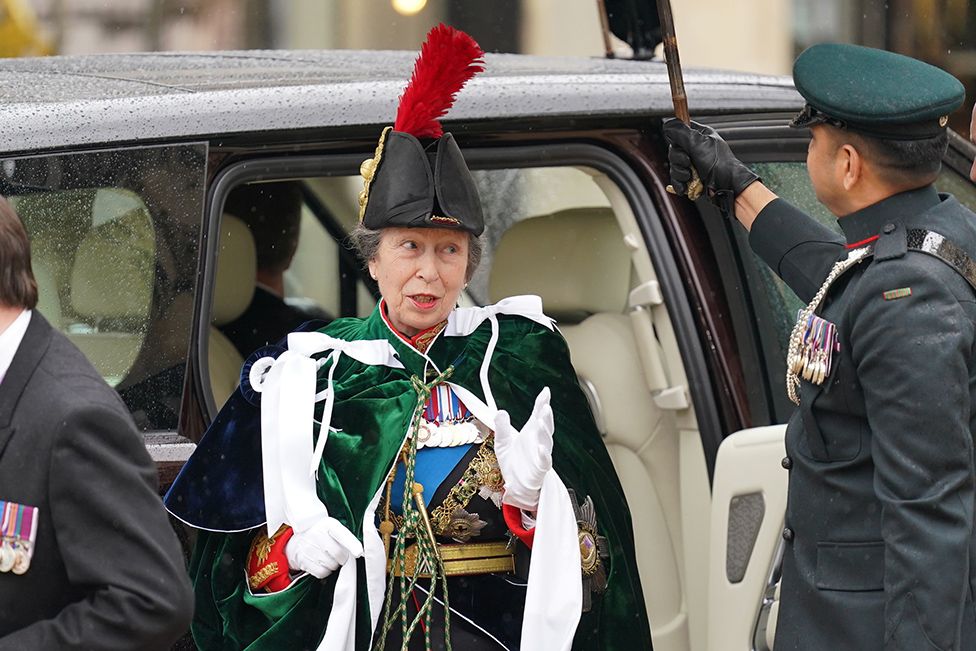 The Princess Royal arriving ahead of the coronation ceremony