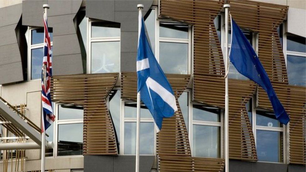 UE, EU and Scottish flags