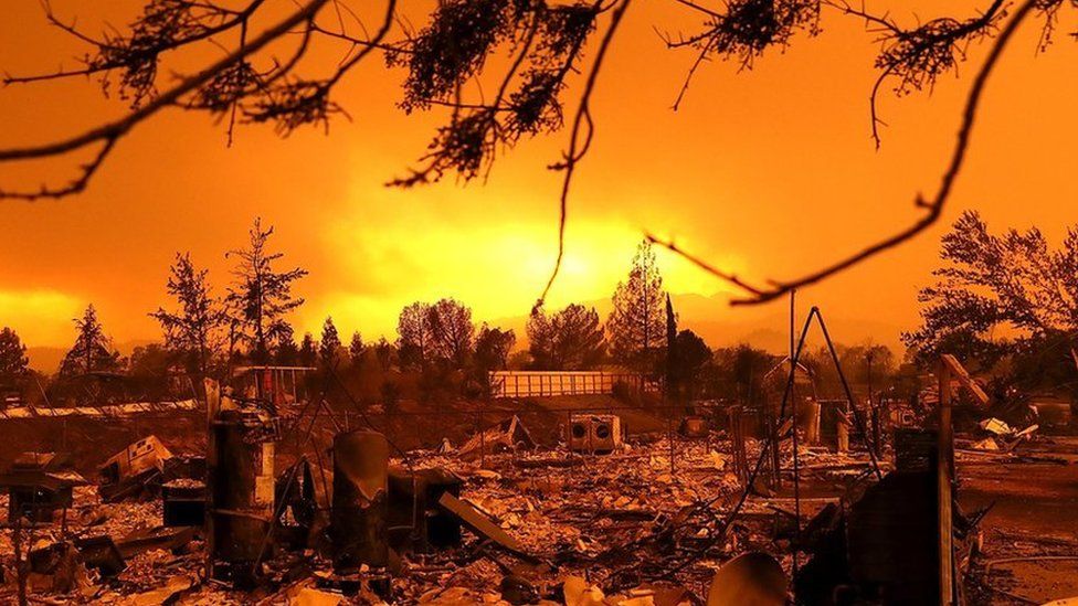 A view of homes that were destroyed by the Carr Fire on July 27, 2018 in Redding, California