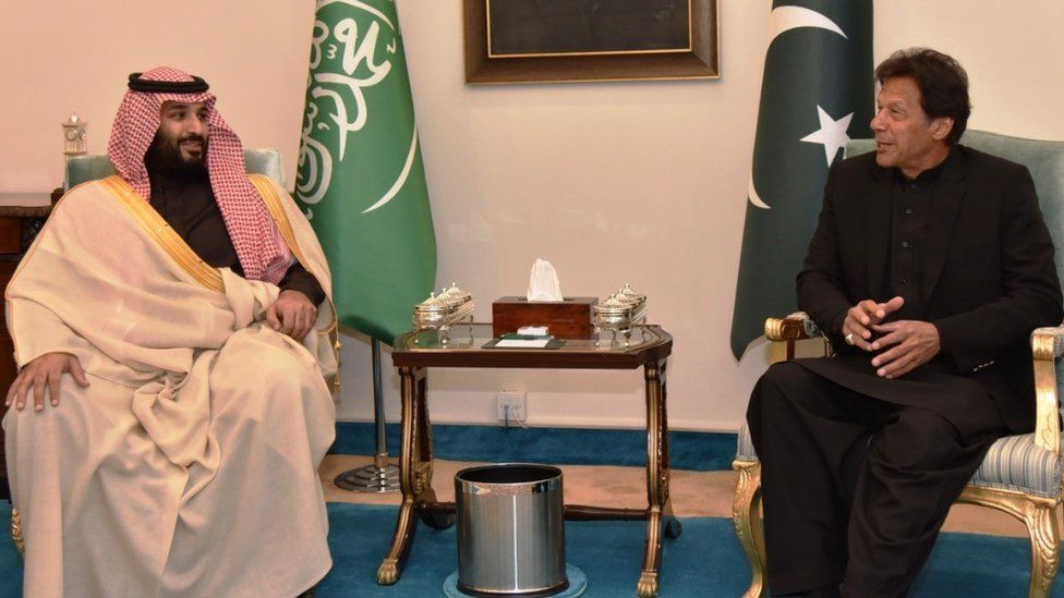 Crown Prince of Saudi Arabia Mohammad bin Salman and Prime Minister of Pakistan Imran Khan in Islamabad in February 2019
