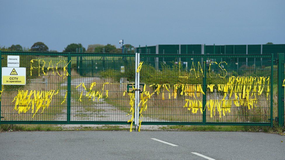 The gates to the fracking site in Preston New Road, Little Plumpton