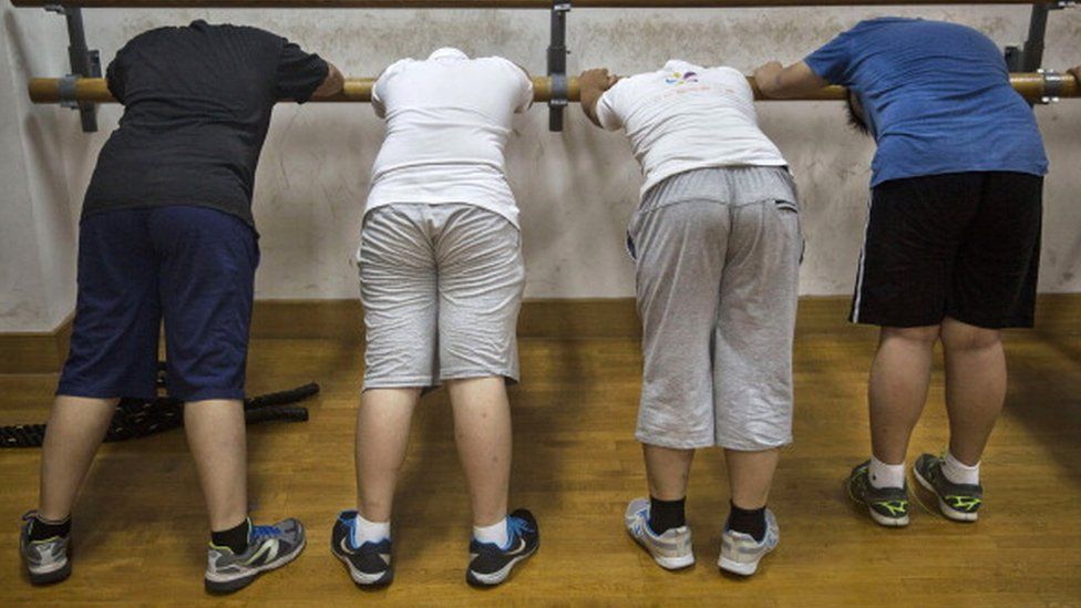 Overweight Chinese students at a training camp in Beijing, July 2014.