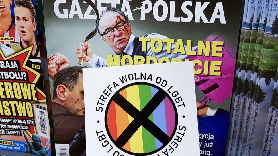 Copy of Gazeta Polska, with the anti-LGBT sticker