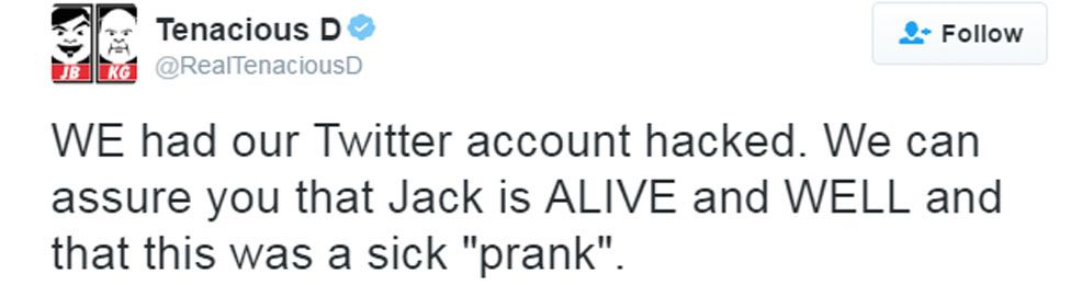 Hacker blamed for Jack Black 'death tweets' - BBC News