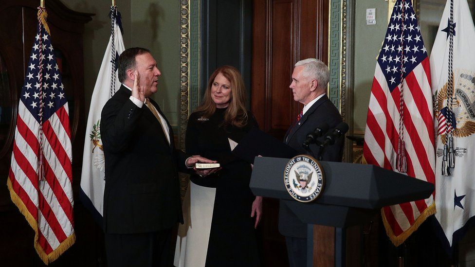 Mike Pompeo is sworn in as CIA director by Vice President Mike Pence